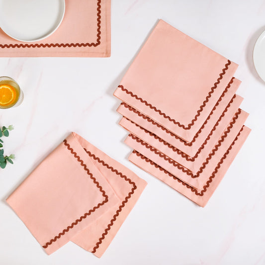 Madeline Peach Cotton Napkin Set Of 6 With Rick Rack