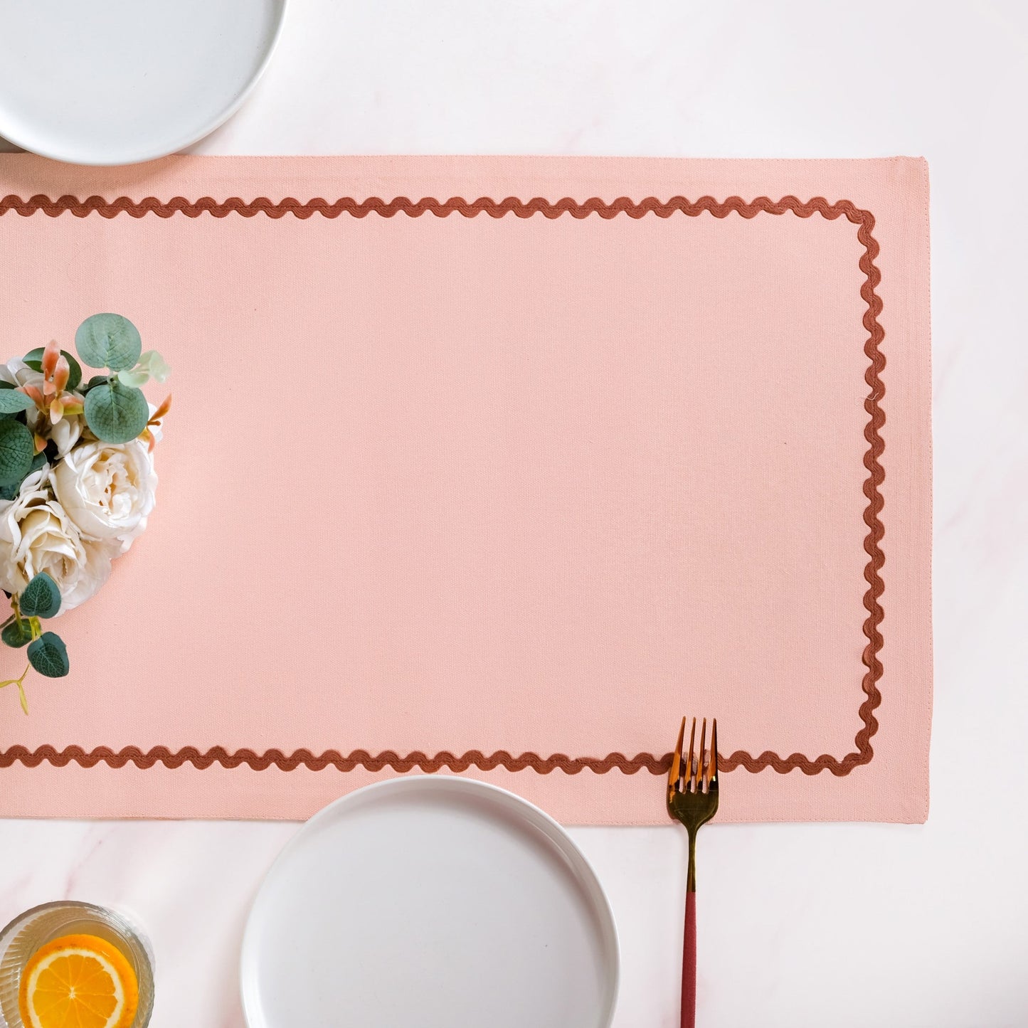 Madeline Rick Rack Cotton Table Runner Peach 183x36cm