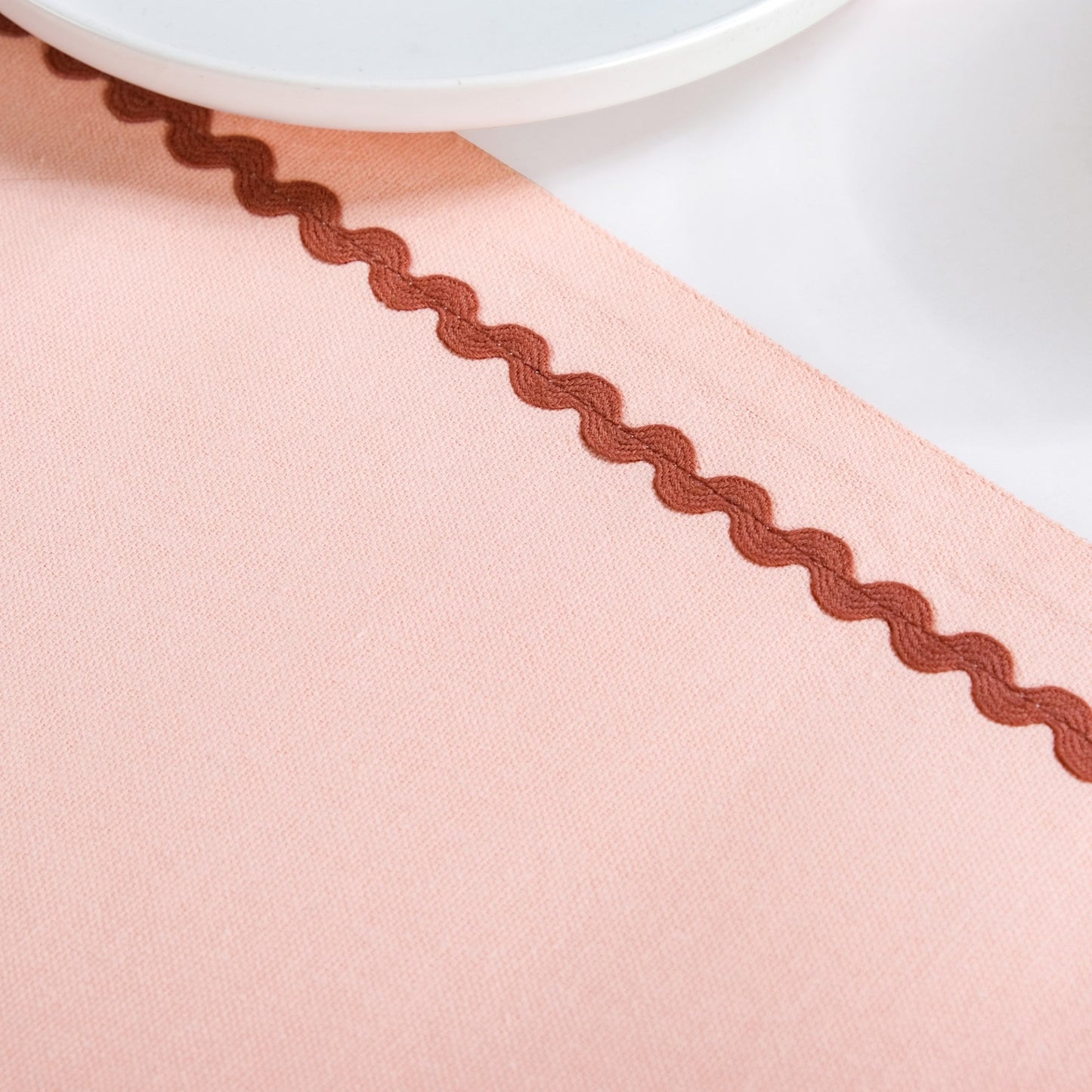 Madeline Rick Rack Cotton Table Runner Peach 183x36cm