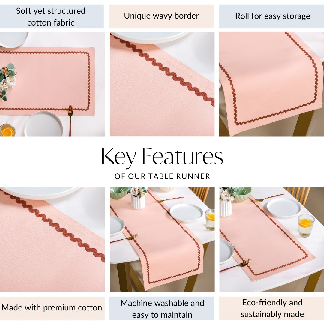 Madeline Rick Rack Cotton Table Runner Peach 183x36cm