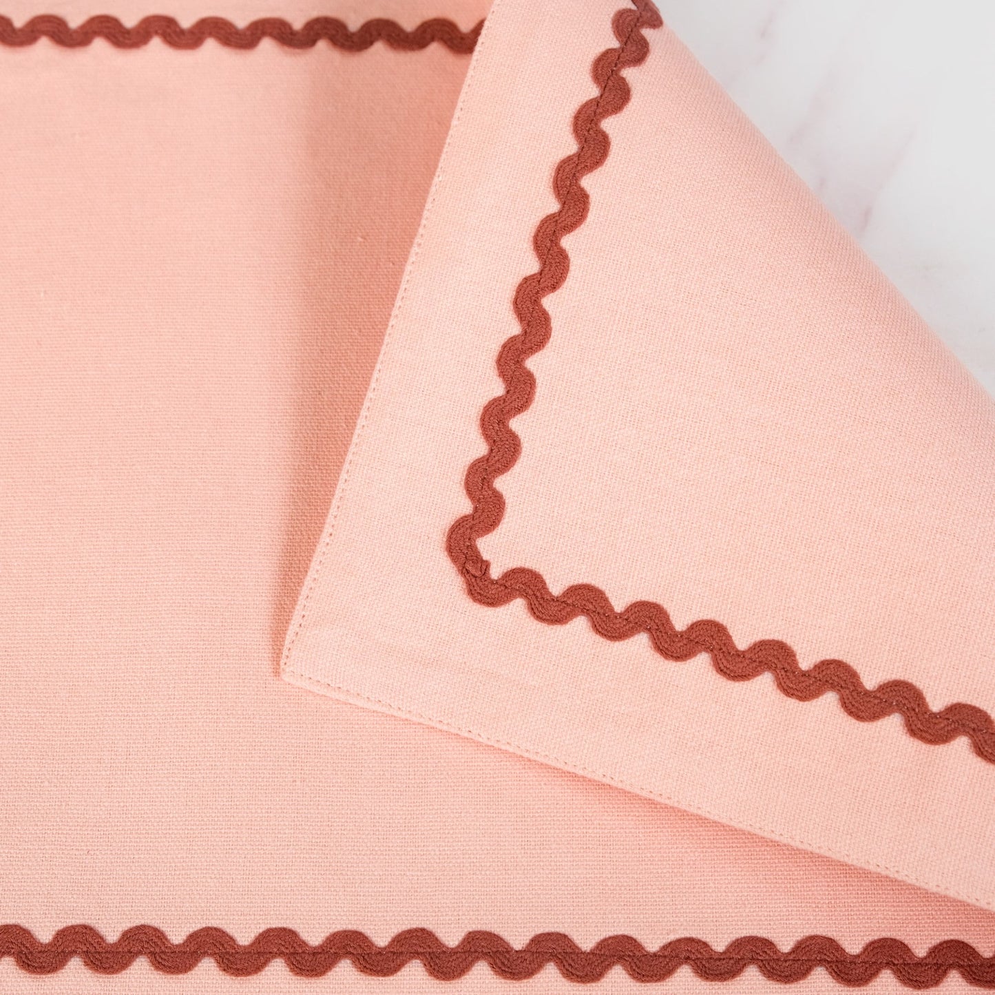 Madeline Rick Rack Peach Set Of 6 Reversible Cotton Placemats