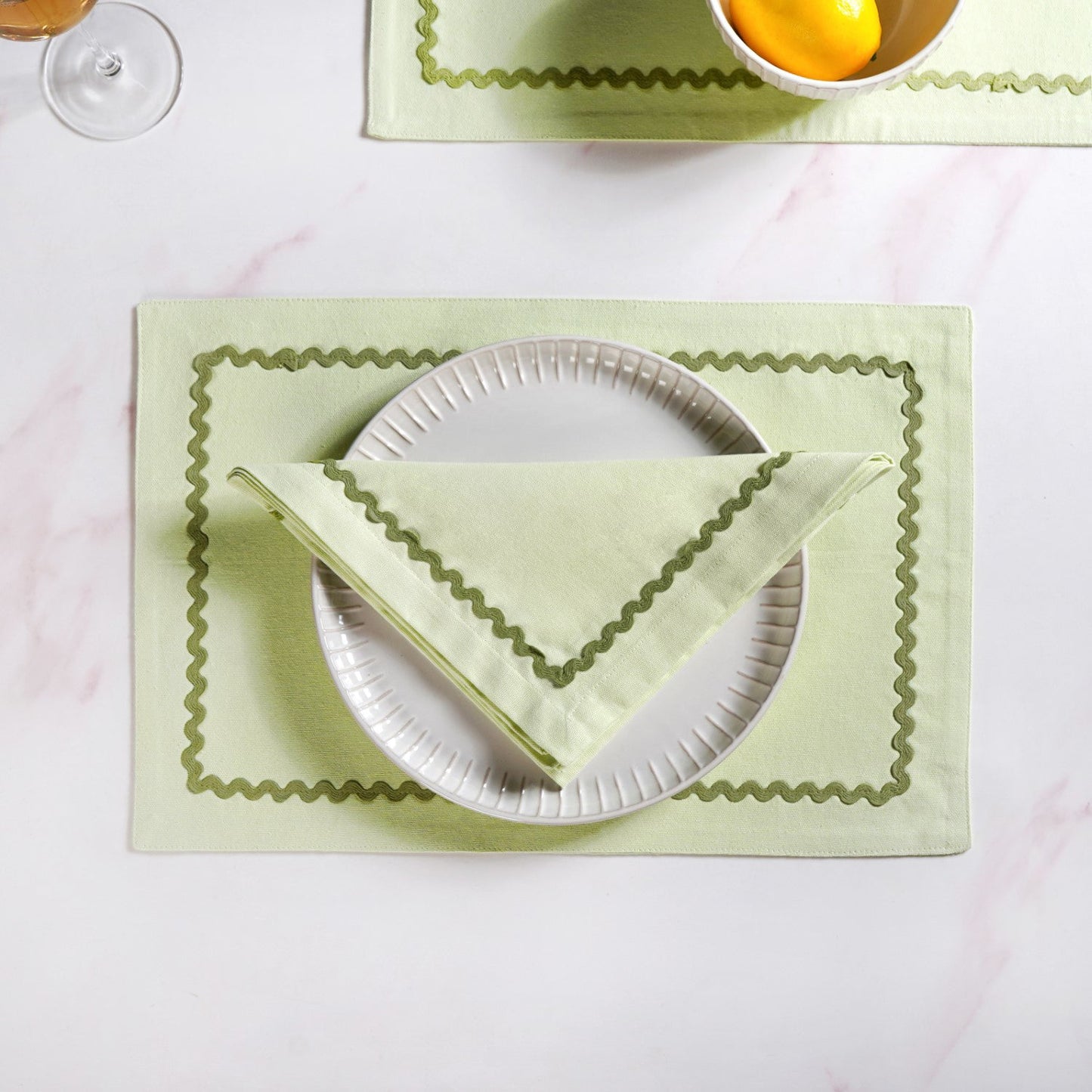 Isabelle Set Of 4 Green Cotton Rick Rack Napkins
