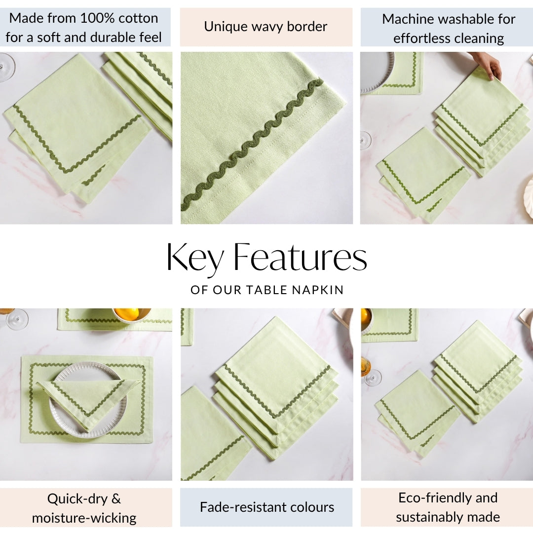 Isabelle Set Of 4 Green Cotton Rick Rack Napkins