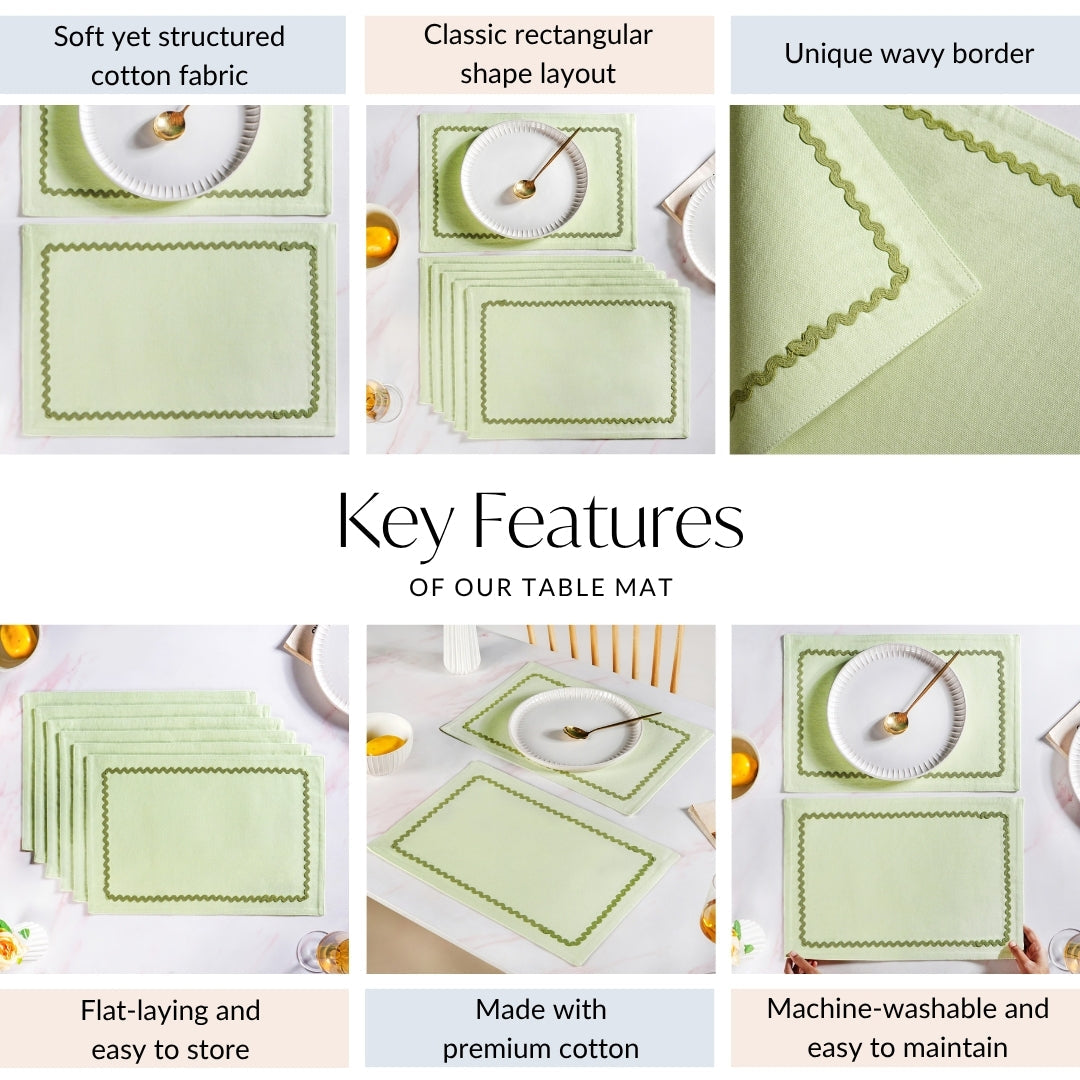 Isabelle Set Of 6 Green Table Mats With Rick Rack