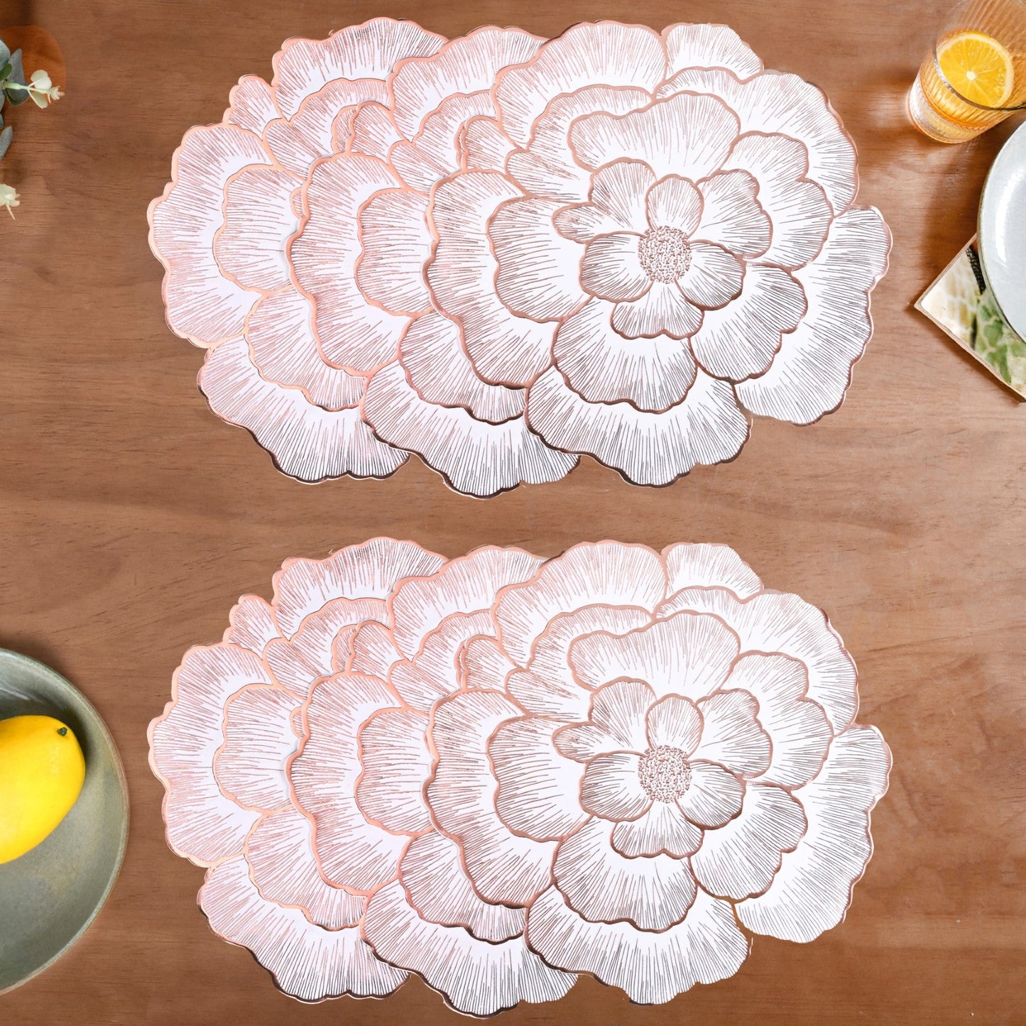 Rose Gold And White Fleur Placemat Set Of 6