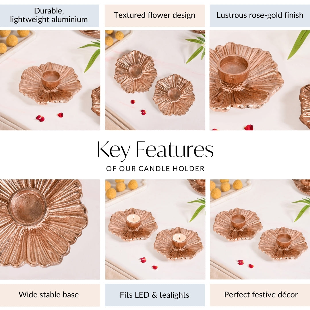 Rose Gold Tealight Candle Holder Set Of 2 In Festive Gift Box