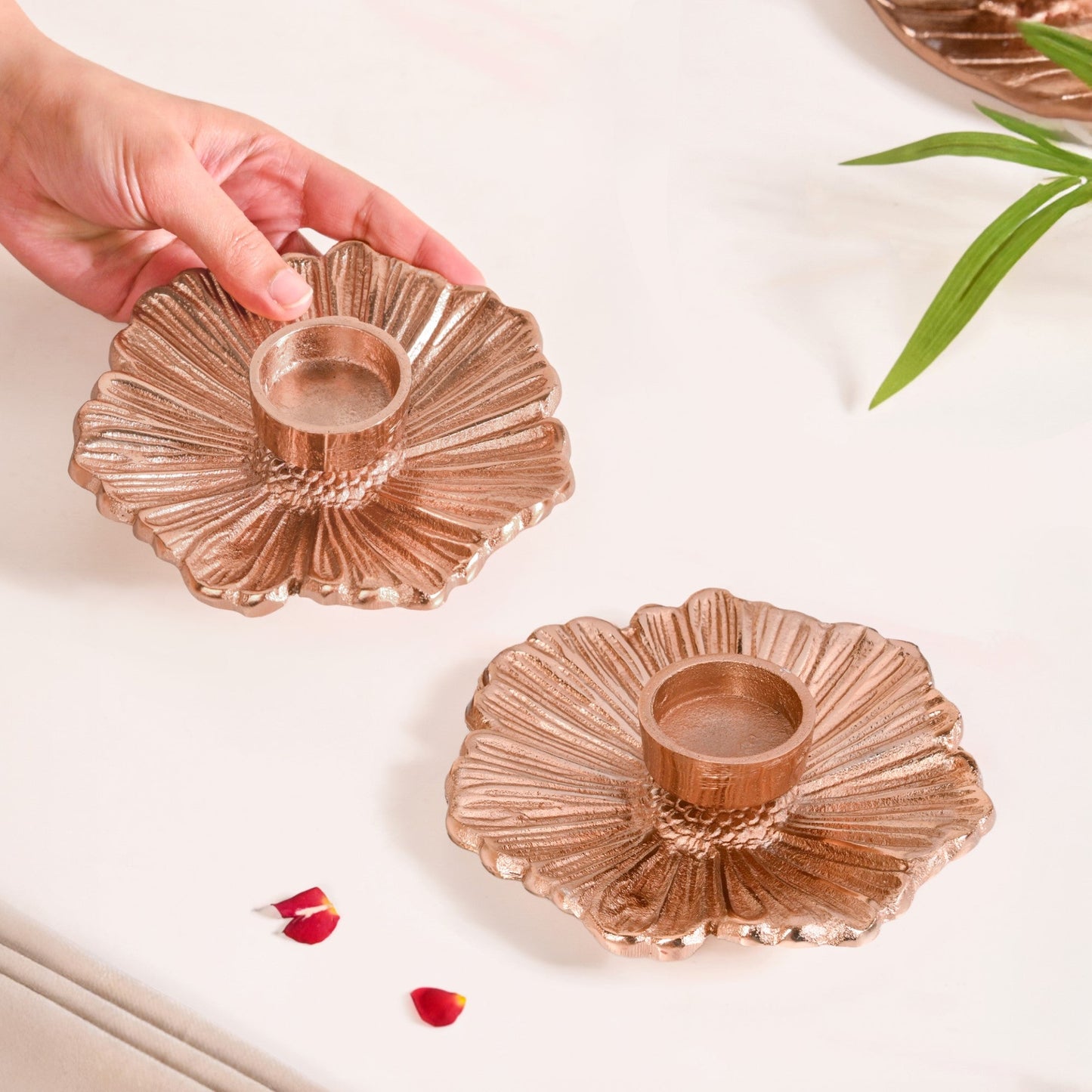 Rose Gold Tealight Candle Holder Set Of 2 In Festive Gift Box