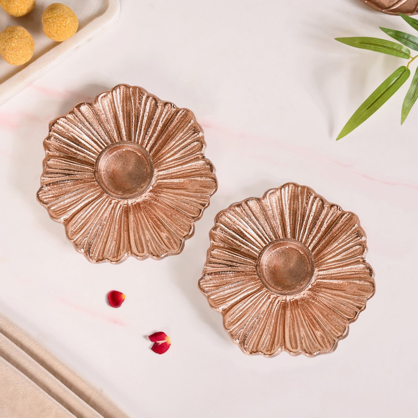 Rose Gold Tealight Candle Holder Set Of 2 In Festive Gift Box