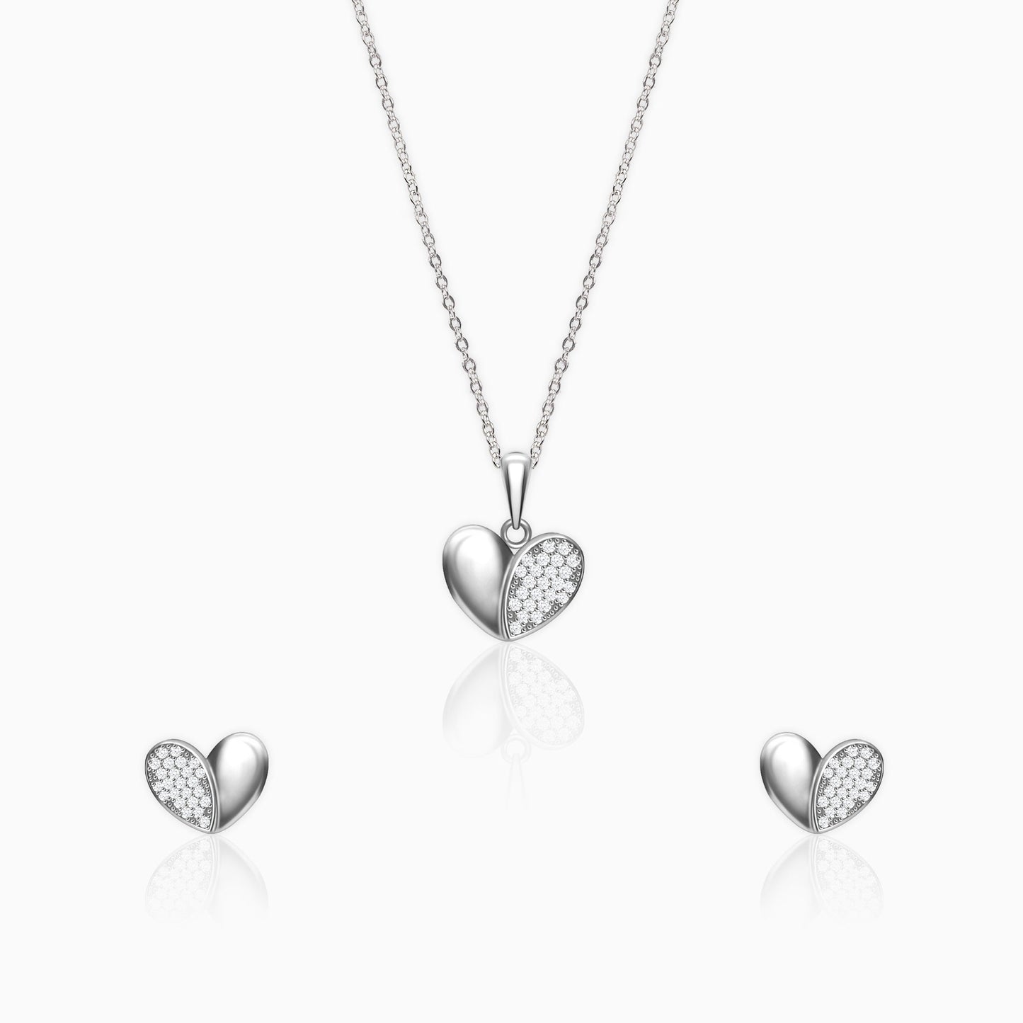 Silver Zircon Charming Heart Set with Link Chain