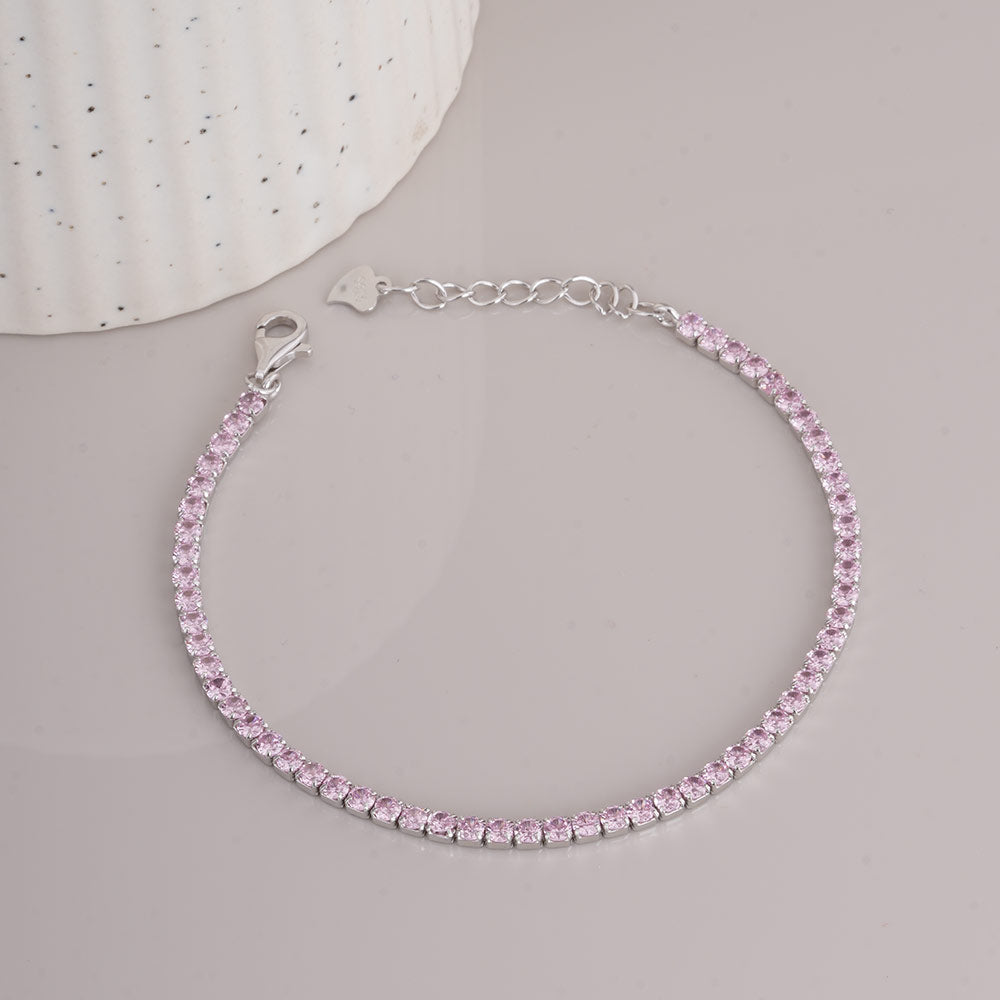 Pink Crystal Tennis 925 Sterling Silver Bracelet