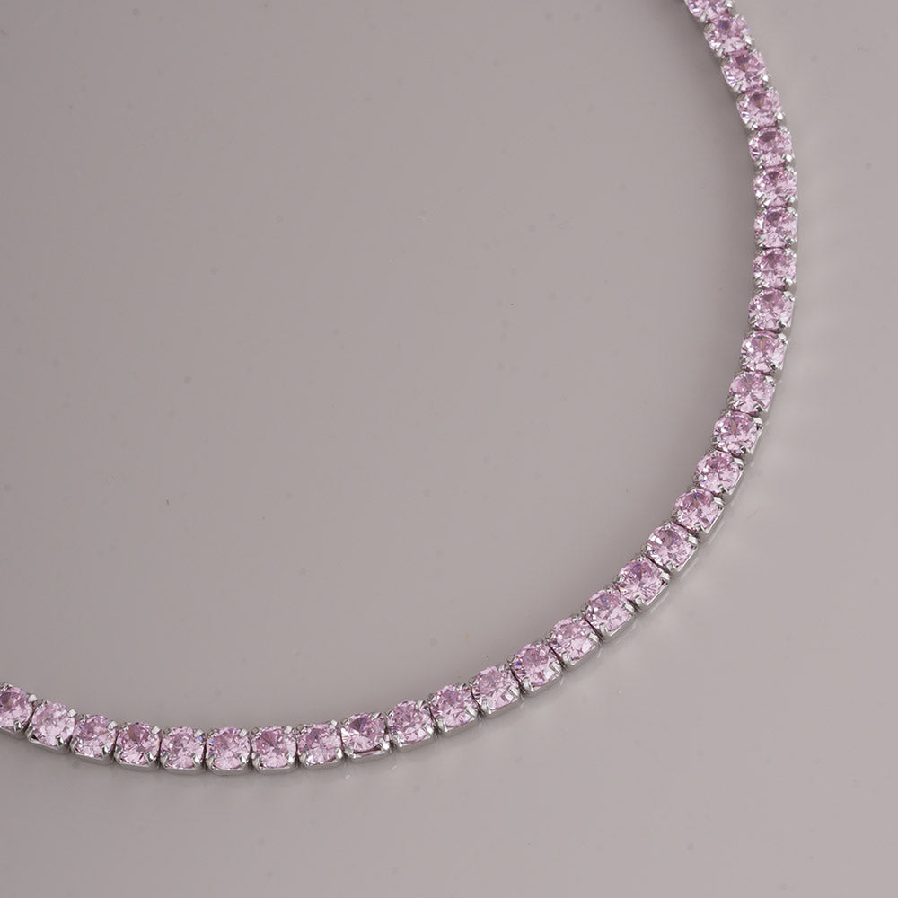 Pink Crystal Tennis 925 Sterling Silver Bracelet