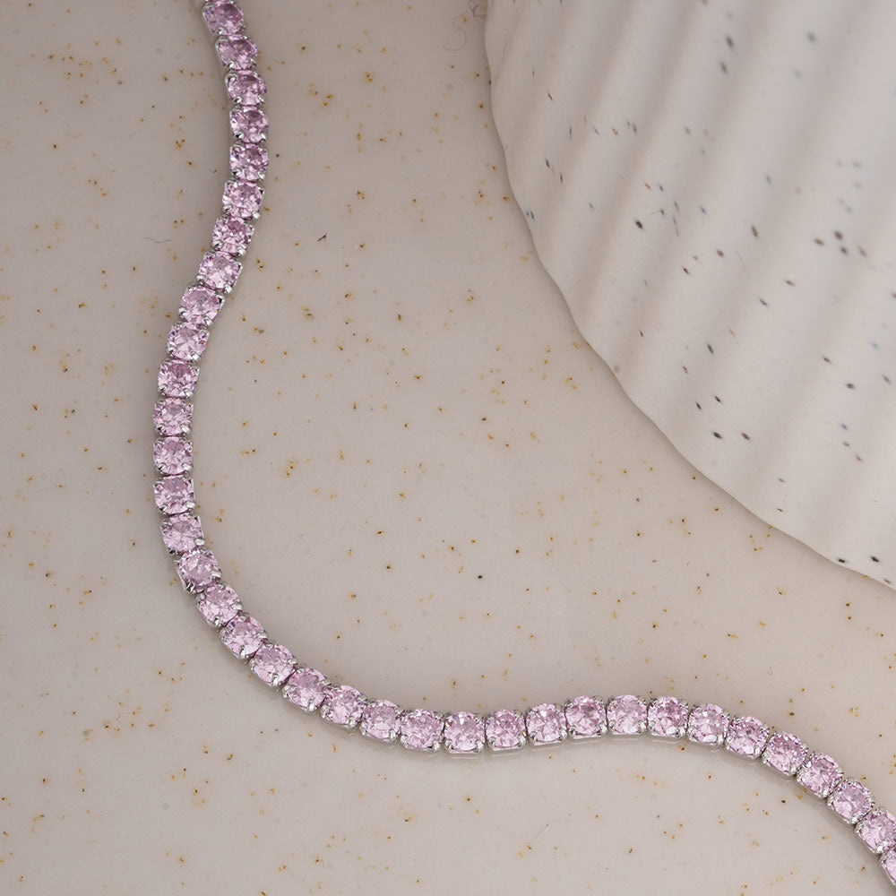Pink Crystal Tennis 925 Sterling Silver Bracelet