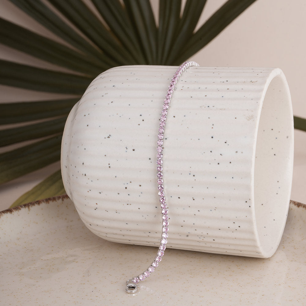 Pink Crystal Tennis 925 Sterling Silver Bracelet