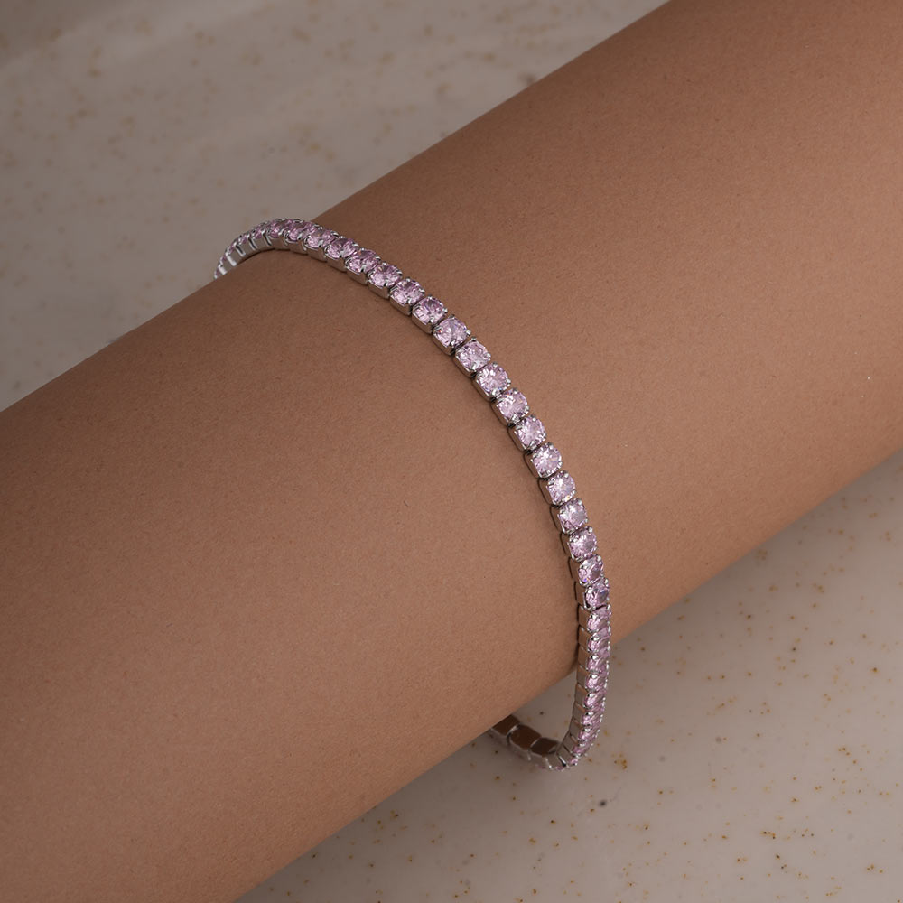 Pink Crystal Tennis 925 Sterling Silver Bracelet
