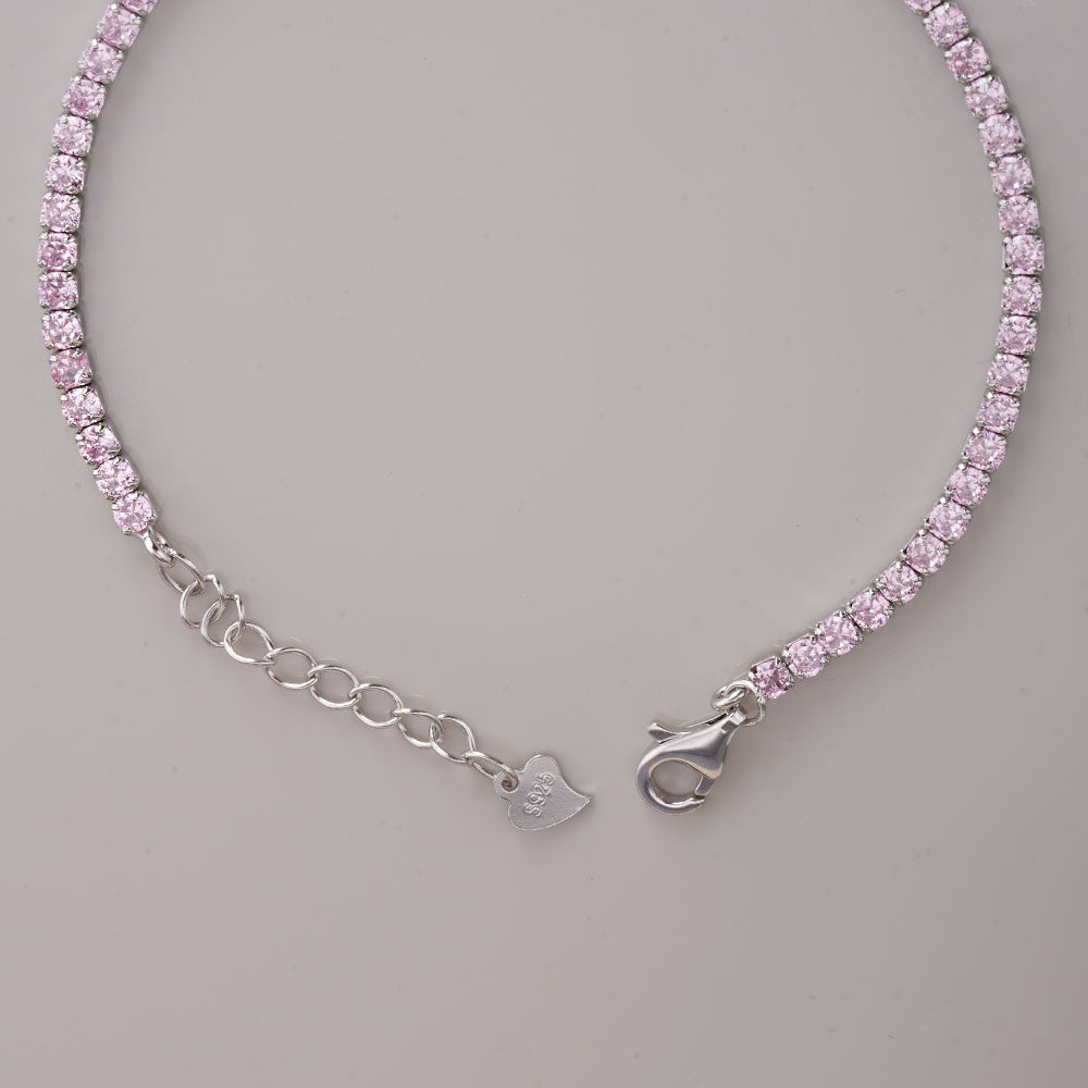 Pink Crystal Tennis 925 Sterling Silver Bracelet
