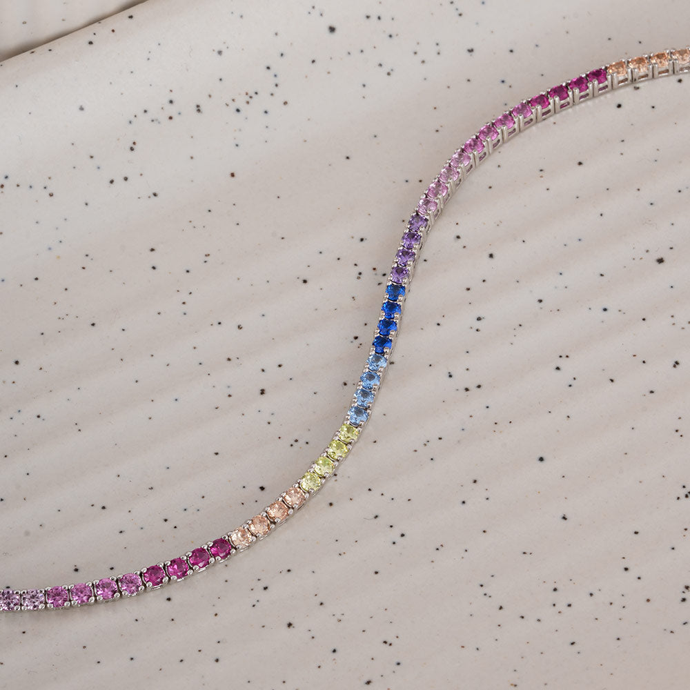 Rainbow Crystal Tennis 925 Sterling Silver Bracelet