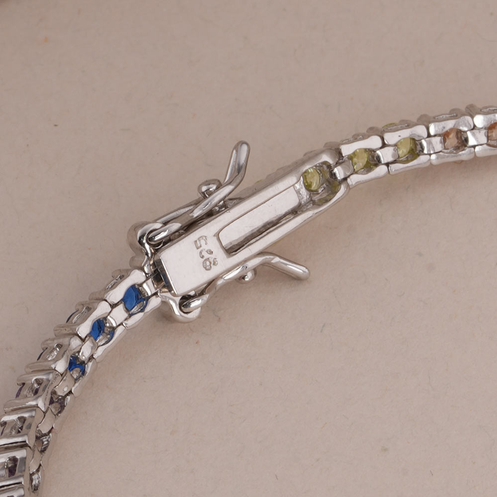 Rainbow Crystal Tennis 925 Sterling Silver Bracelet