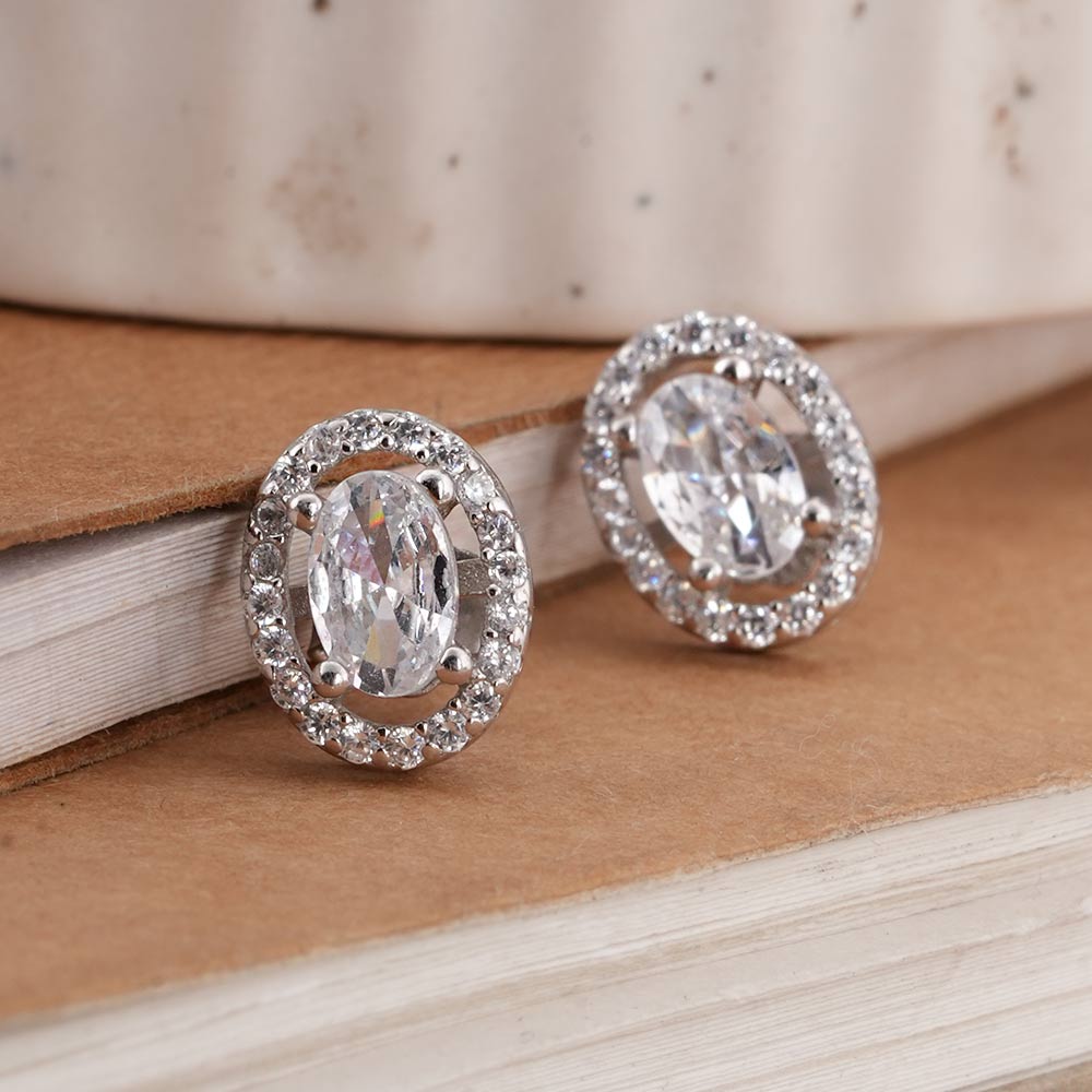 Radiant Halo 925 Sterling Silver Earrings