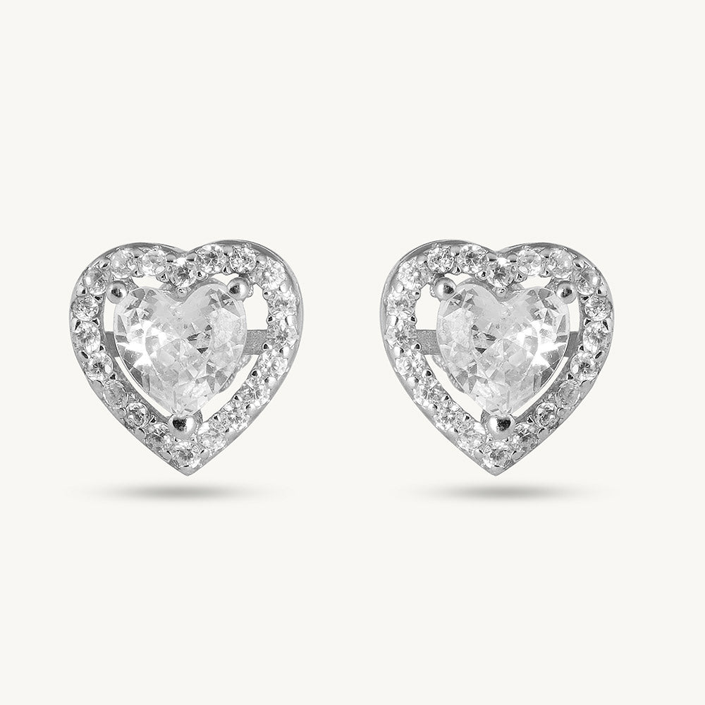 Elegant Heart-Shaped 925 Sterling Silver Stud Earrings