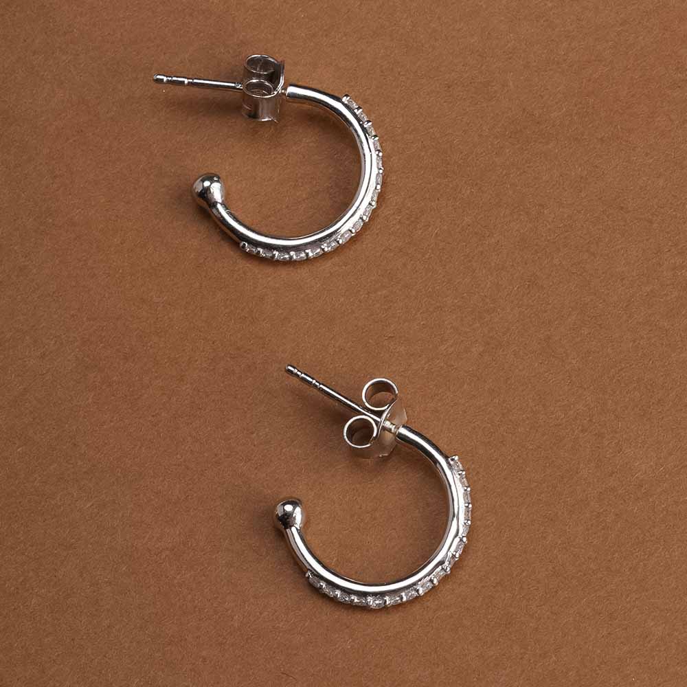 Pave CZ 925 Sterling Silver Hoop Earrings