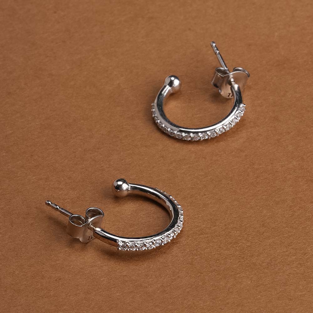 Pave CZ 925 Sterling Silver Hoop Earrings