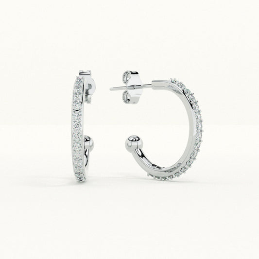 Pave CZ 925 Sterling Silver Hoop Earrings