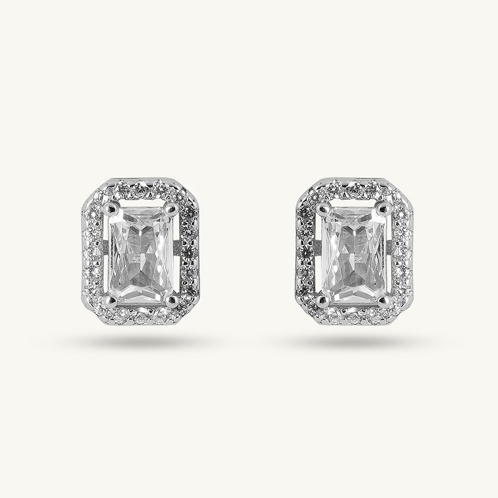Emerald Cut Crystal 925 Sterling Silver Stud Earrings