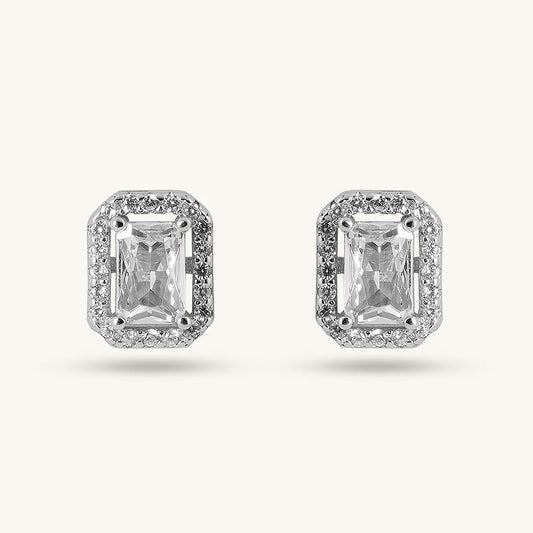 Emerald Cut Crystal 925 Sterling Silver Stud Earrings
