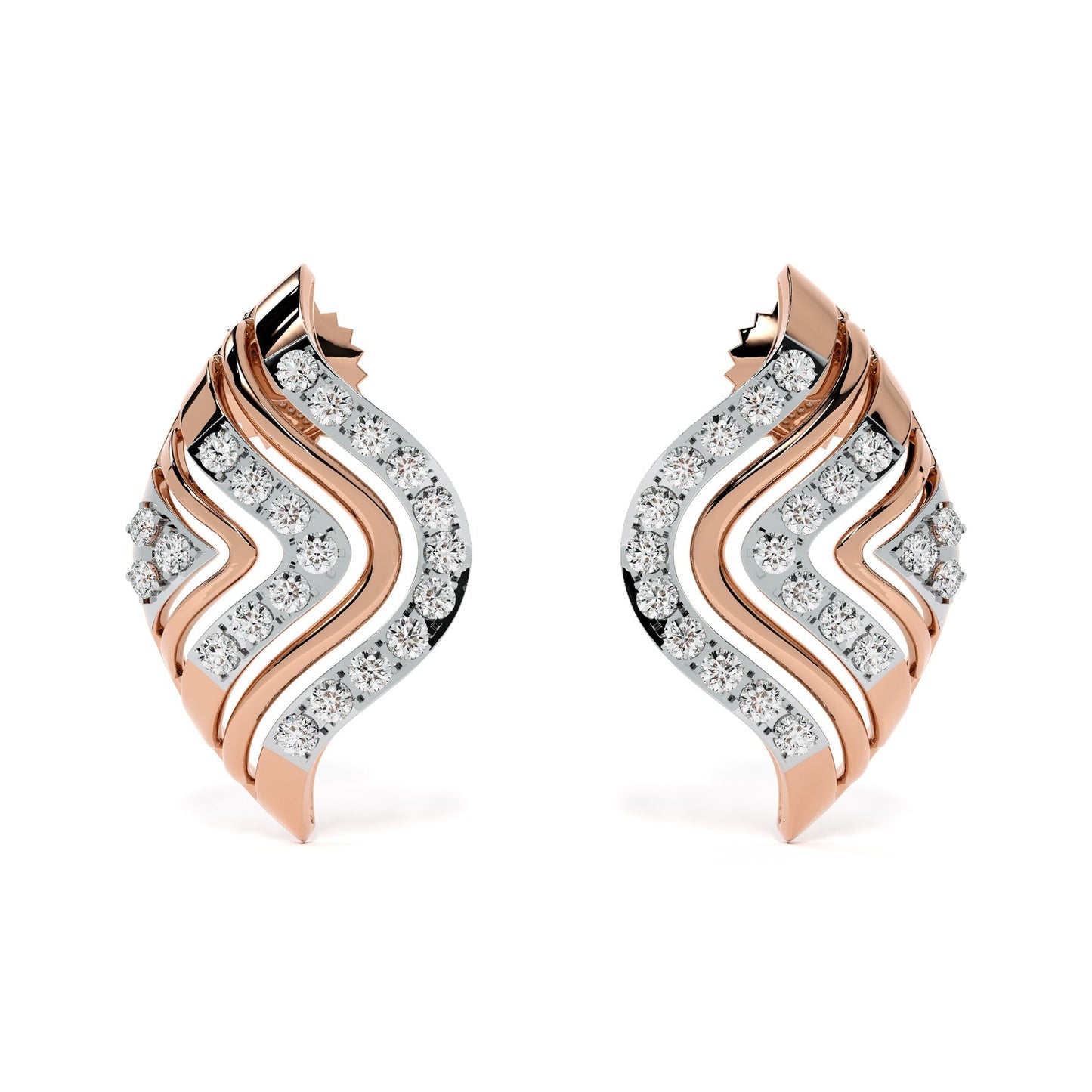 Wavy Chevron 9KT Gold Lab Grown Diamond Earrings