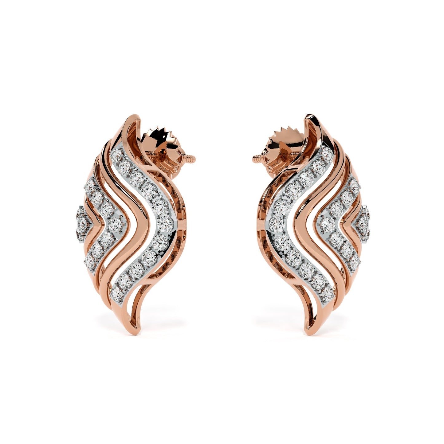 Wavy Chevron 9KT Gold Lab Grown Diamond Earrings