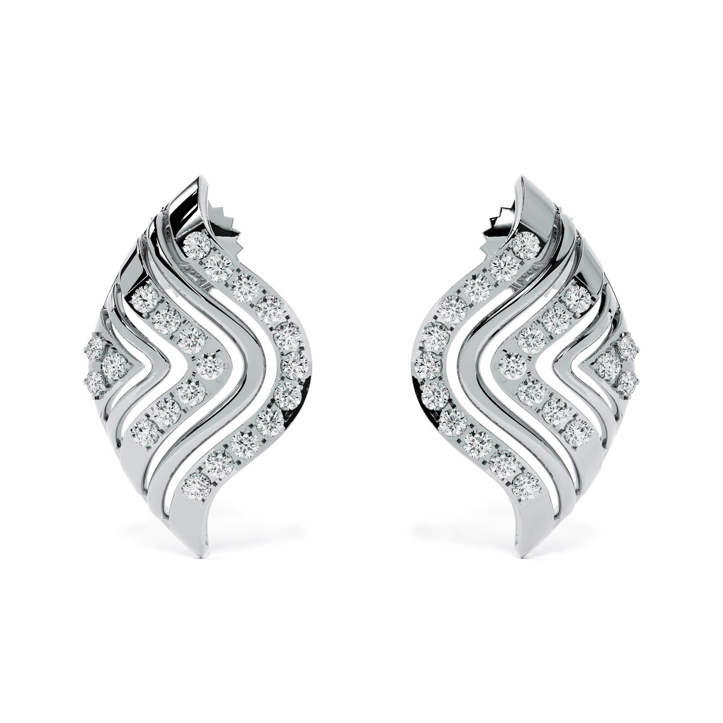 Wavy Chevron 9KT Gold Lab Grown Diamond Earrings