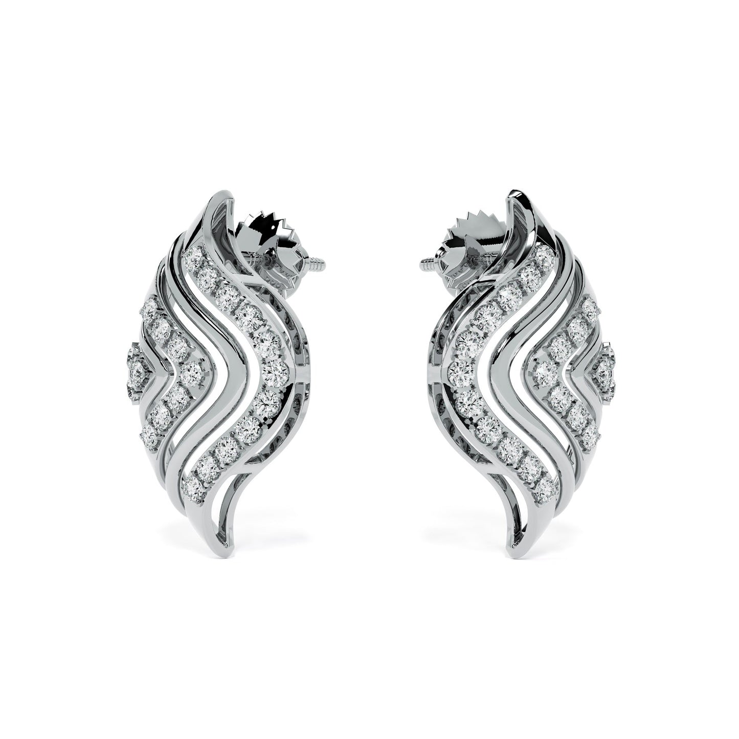 Wavy Chevron 9KT Gold Lab Grown Diamond Earrings