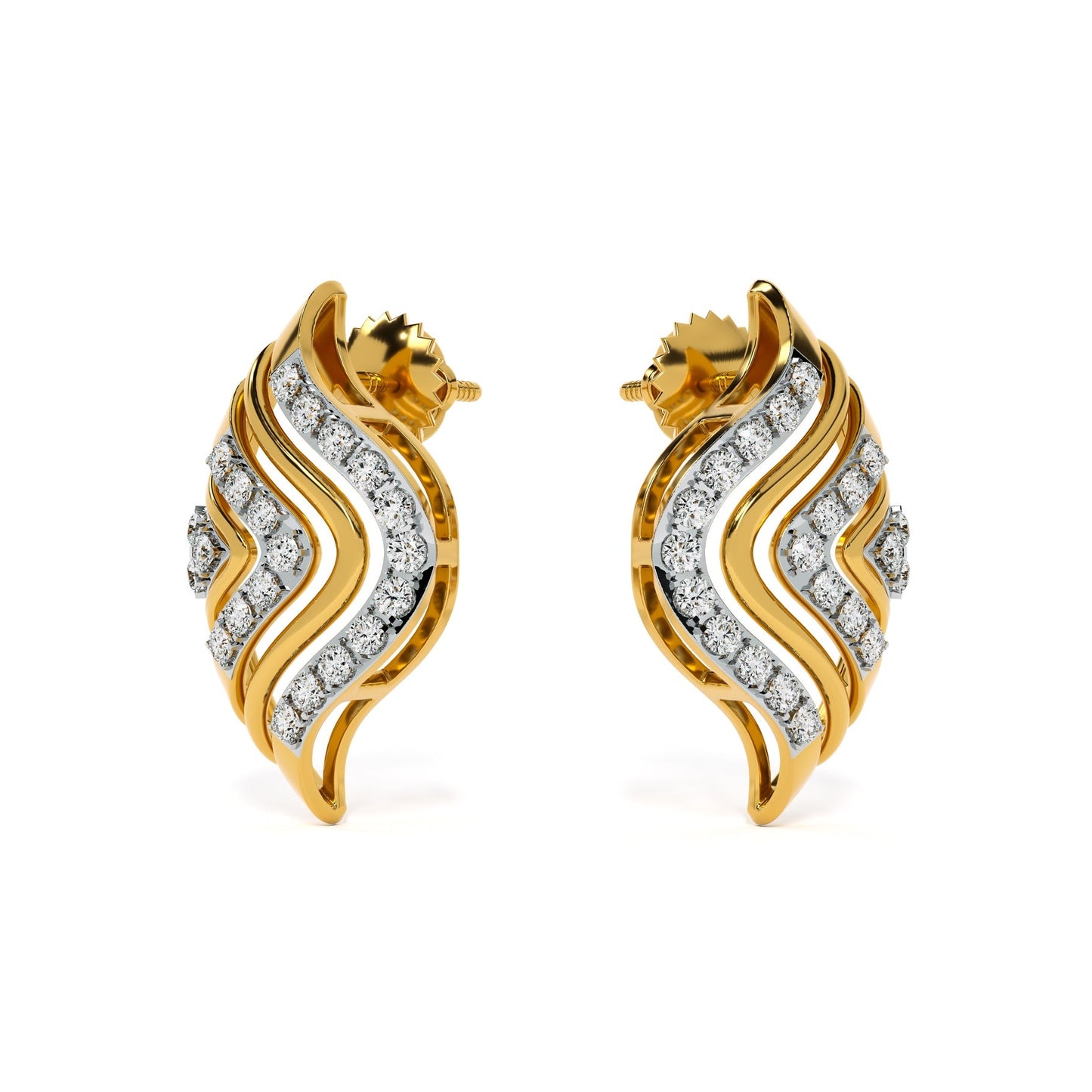 Wavy Chevron 9KT Gold Lab Grown Diamond Earrings