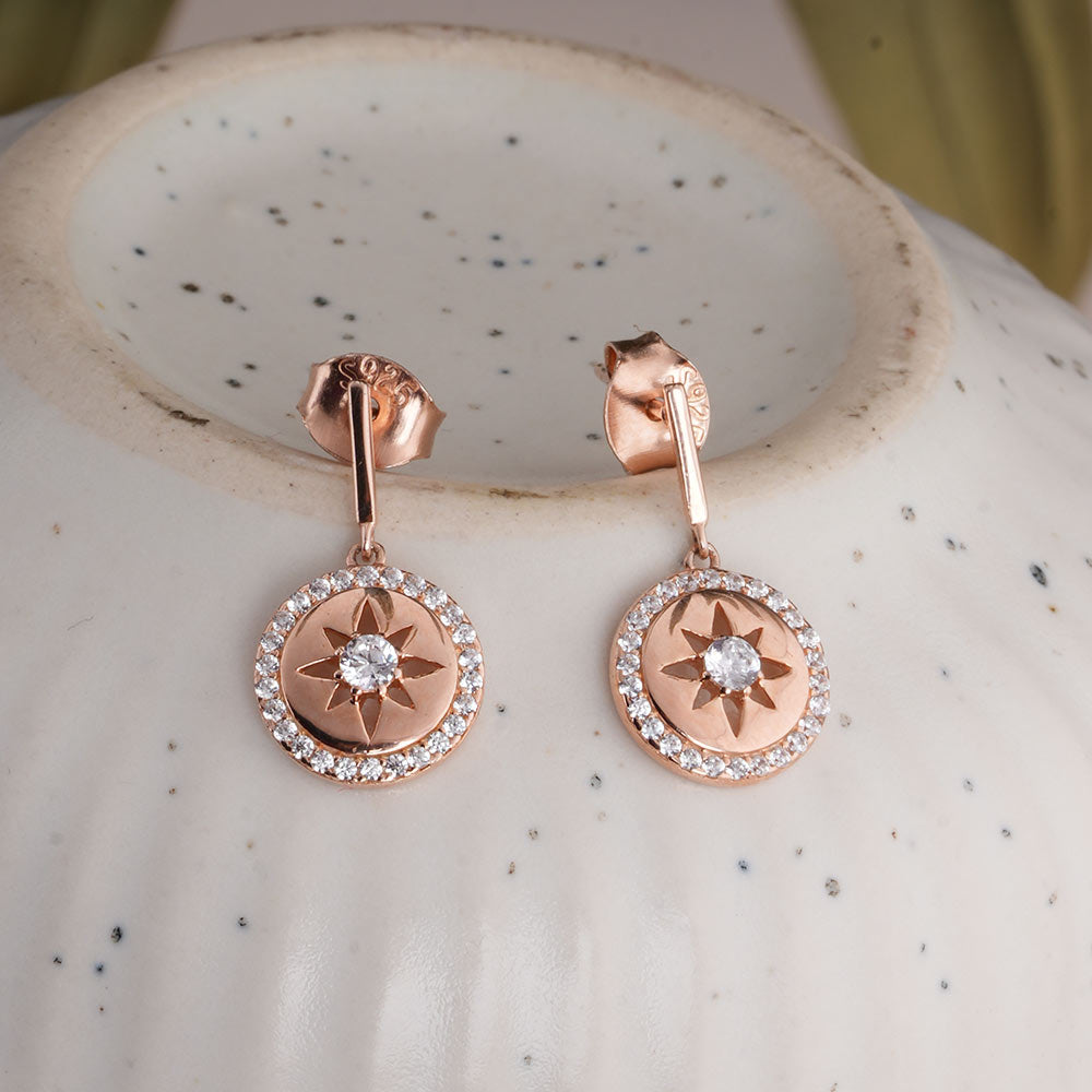 Starburst 925 Sterling Silver Rose Gold Drop Earrings