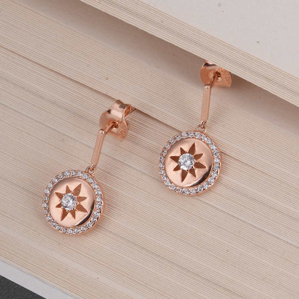 Starburst 925 Sterling Silver Rose Gold Drop Earrings