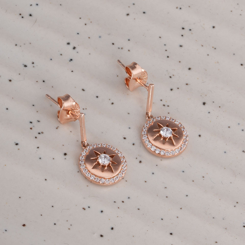 Starburst 925 Sterling Silver Rose Gold Drop Earrings