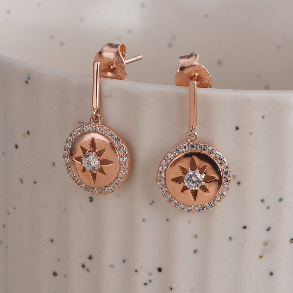 Starburst 925 Sterling Silver Rose Gold Drop Earrings