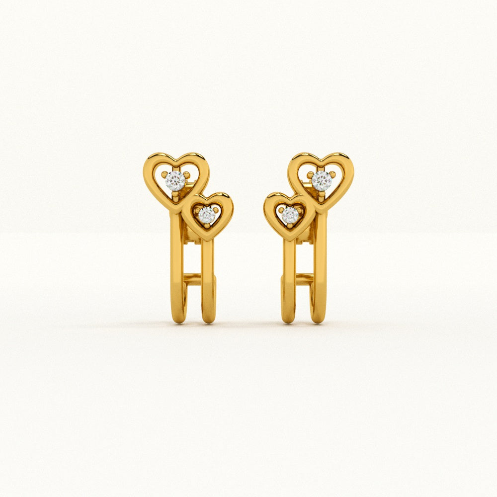 Twin Hearts 9KT Gold Lab Grown Diamond Stud Earring