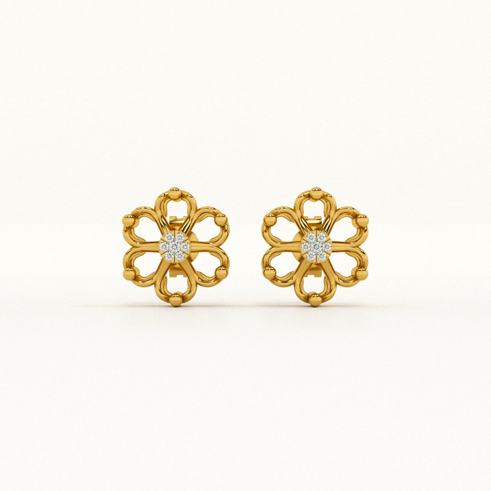 Radiant Petals 9KT Gold Lab Grown Diamond Stud Earring
