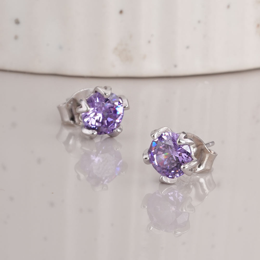 Purple 925 Sterling Silver Stud Earrings