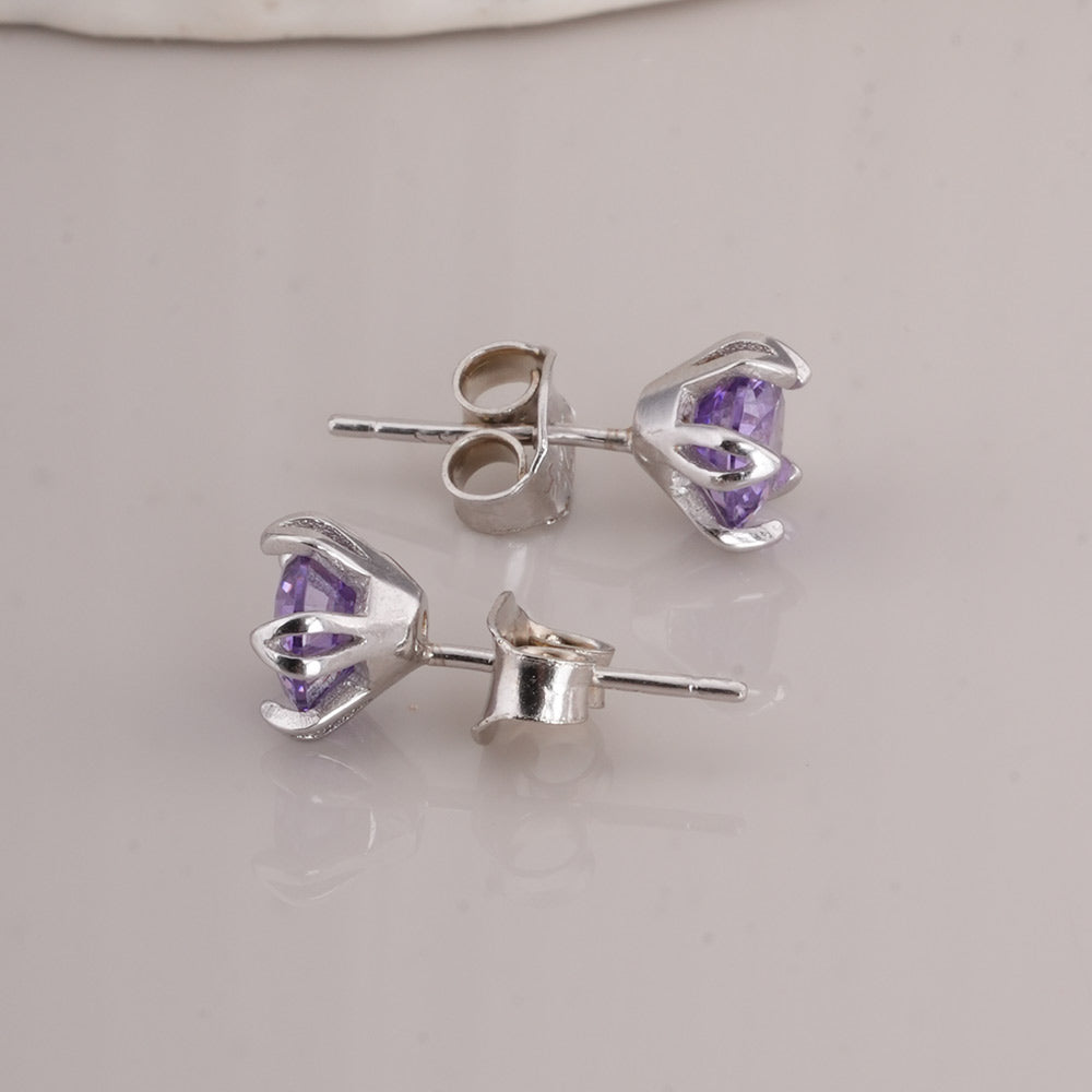 Purple 925 Sterling Silver Stud Earrings