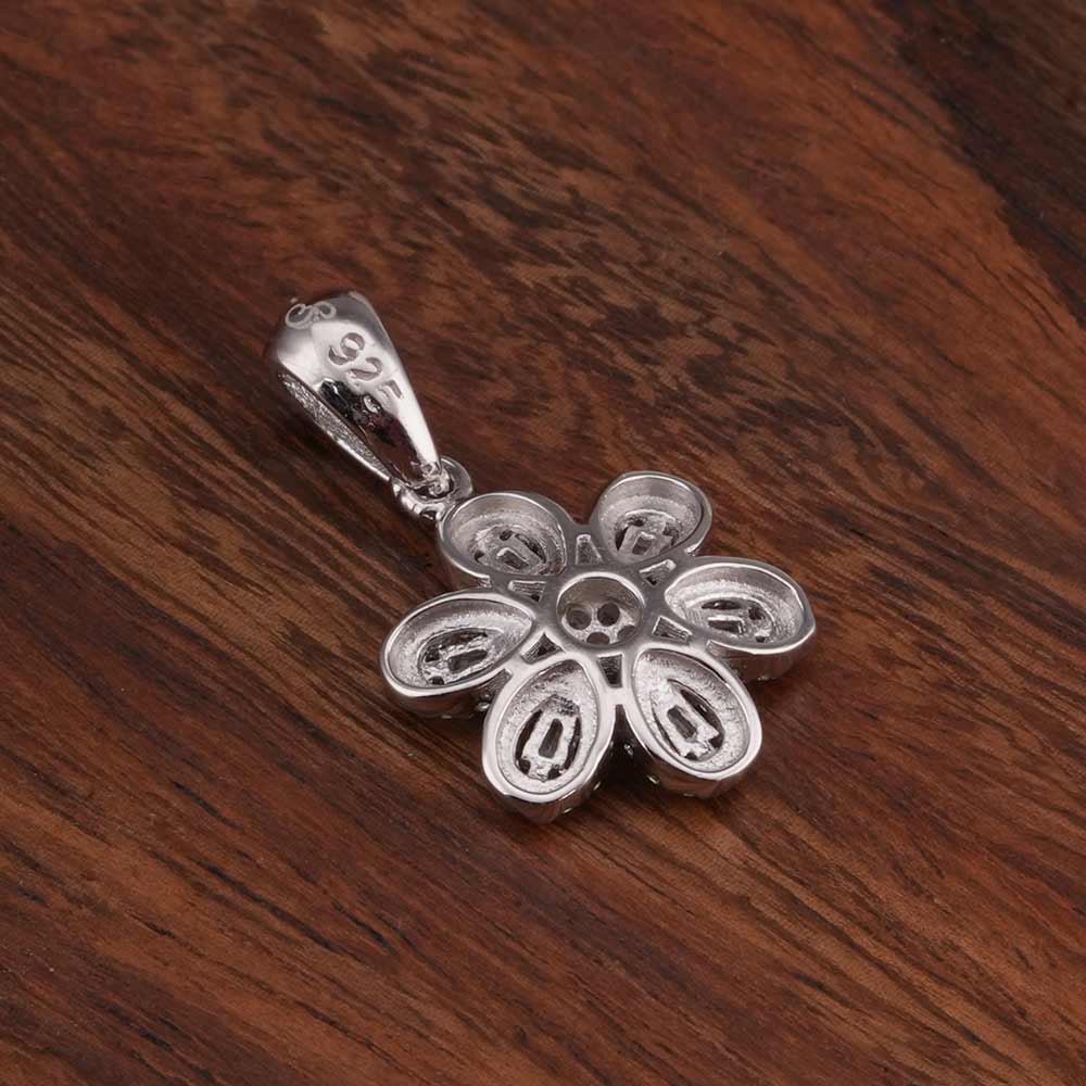 Floral CZ 925 Sterling Silver Pendant and Earring Set