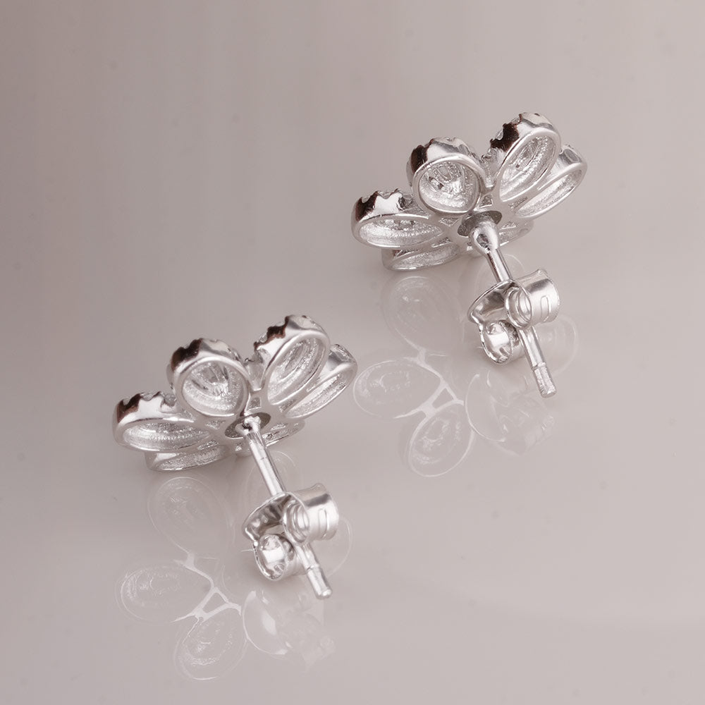 Floral CZ 925 Sterling Silver Pendant and Earring Set