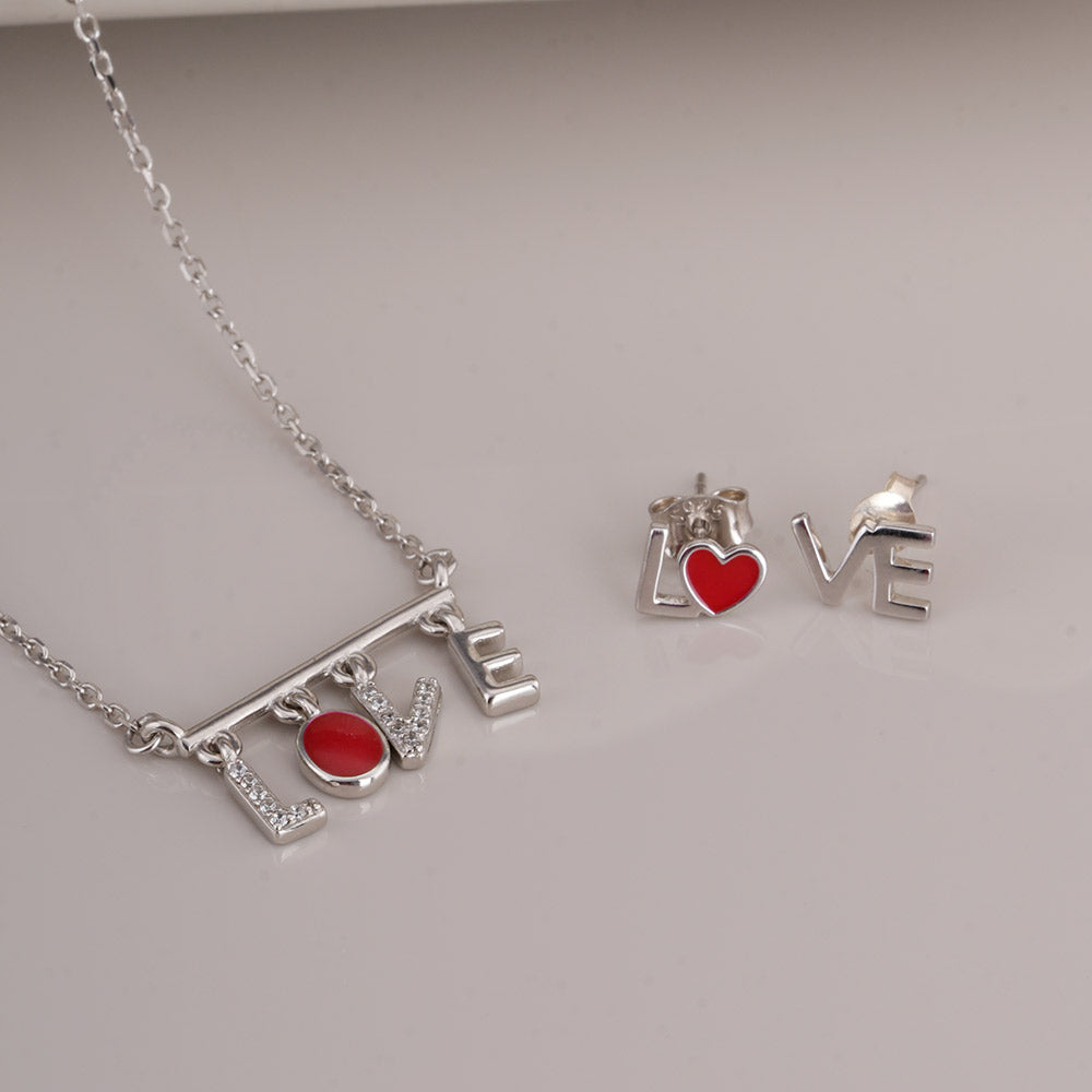 Love's Passion 925 Sterling Silver Earring Necklace Set