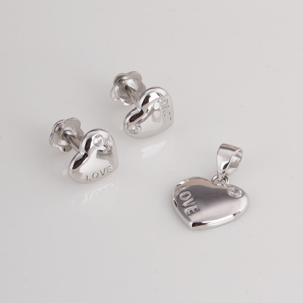Eternal Love 925 Sterling Silver Pendant and Earring Set