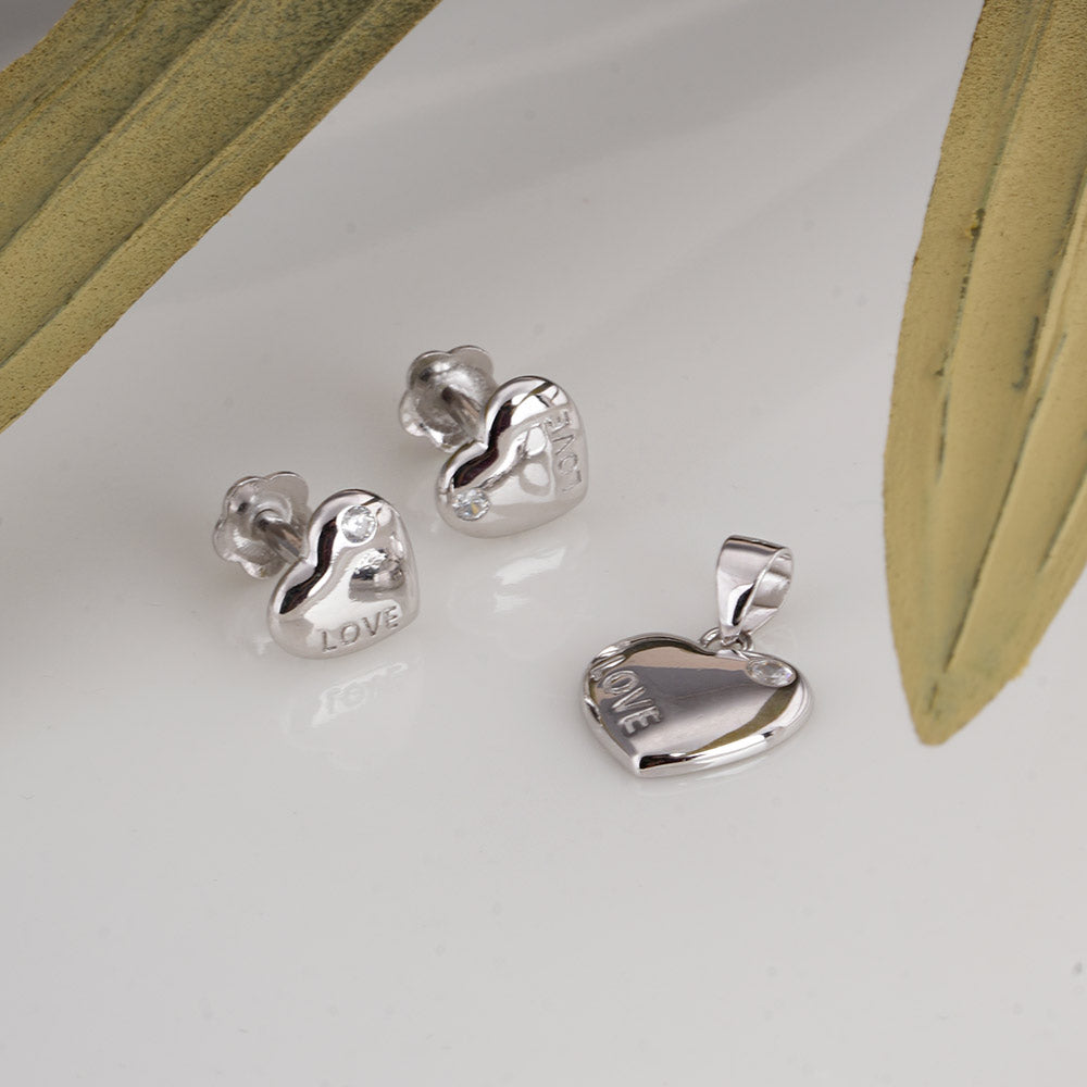 Eternal Love 925 Sterling Silver Pendant and Earring Set