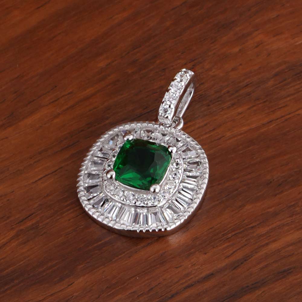 Green Crystal Halo 925 Sterling Silver Pendant Earring Set