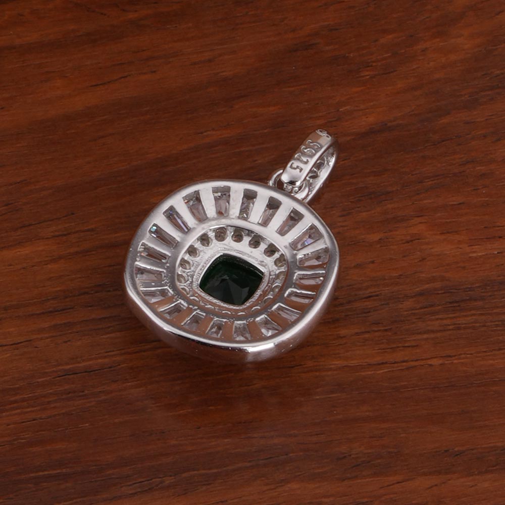 Green Crystal Halo 925 Sterling Silver Pendant Earring Set