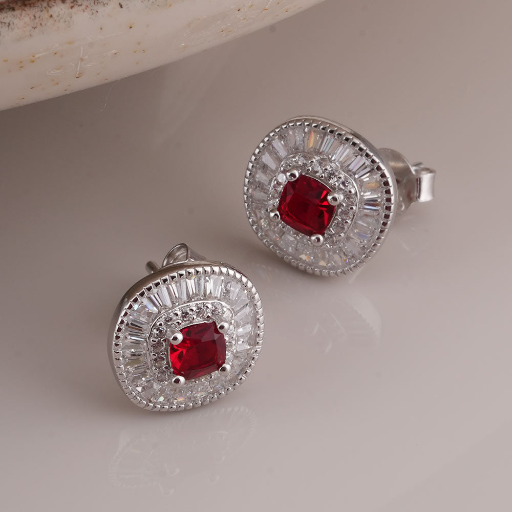 Red Crystal Halo 925 Sterling Silver Pendant Earring Set