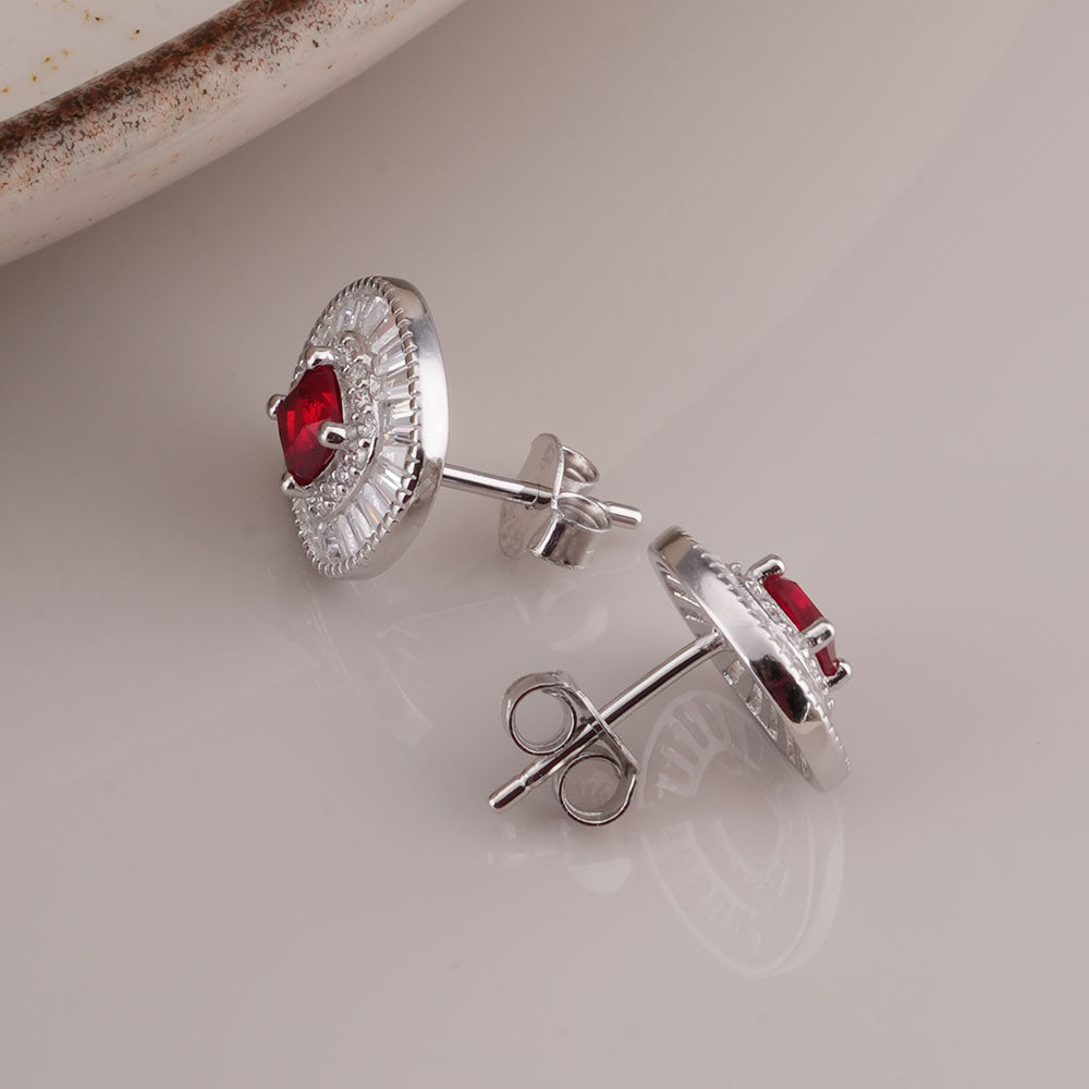 Red Crystal Halo 925 Sterling Silver Pendant Earring Set